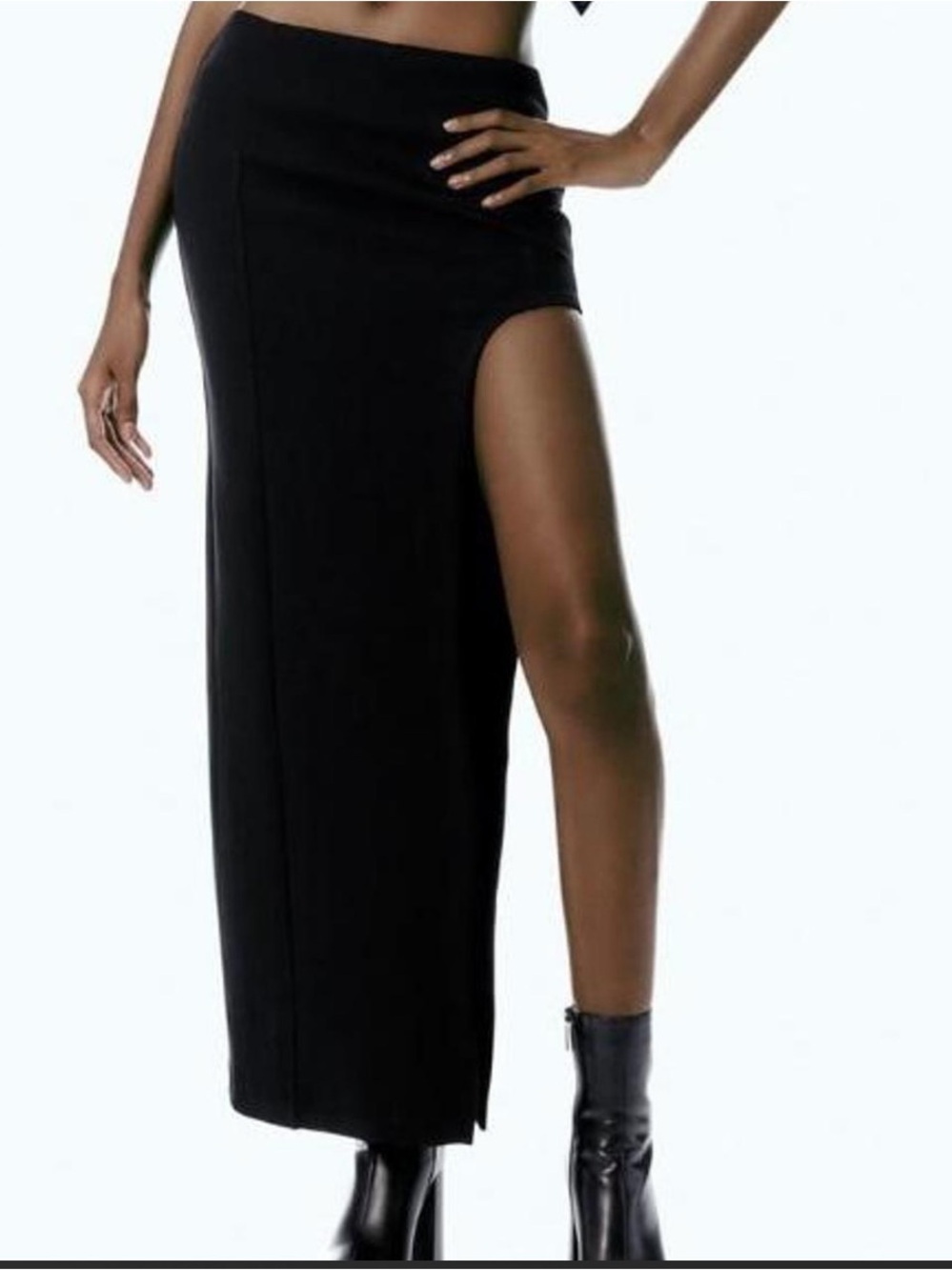 Zara Black Midi Skirt With High Side Slit Built in Shorts Stretch Sz M NWT
